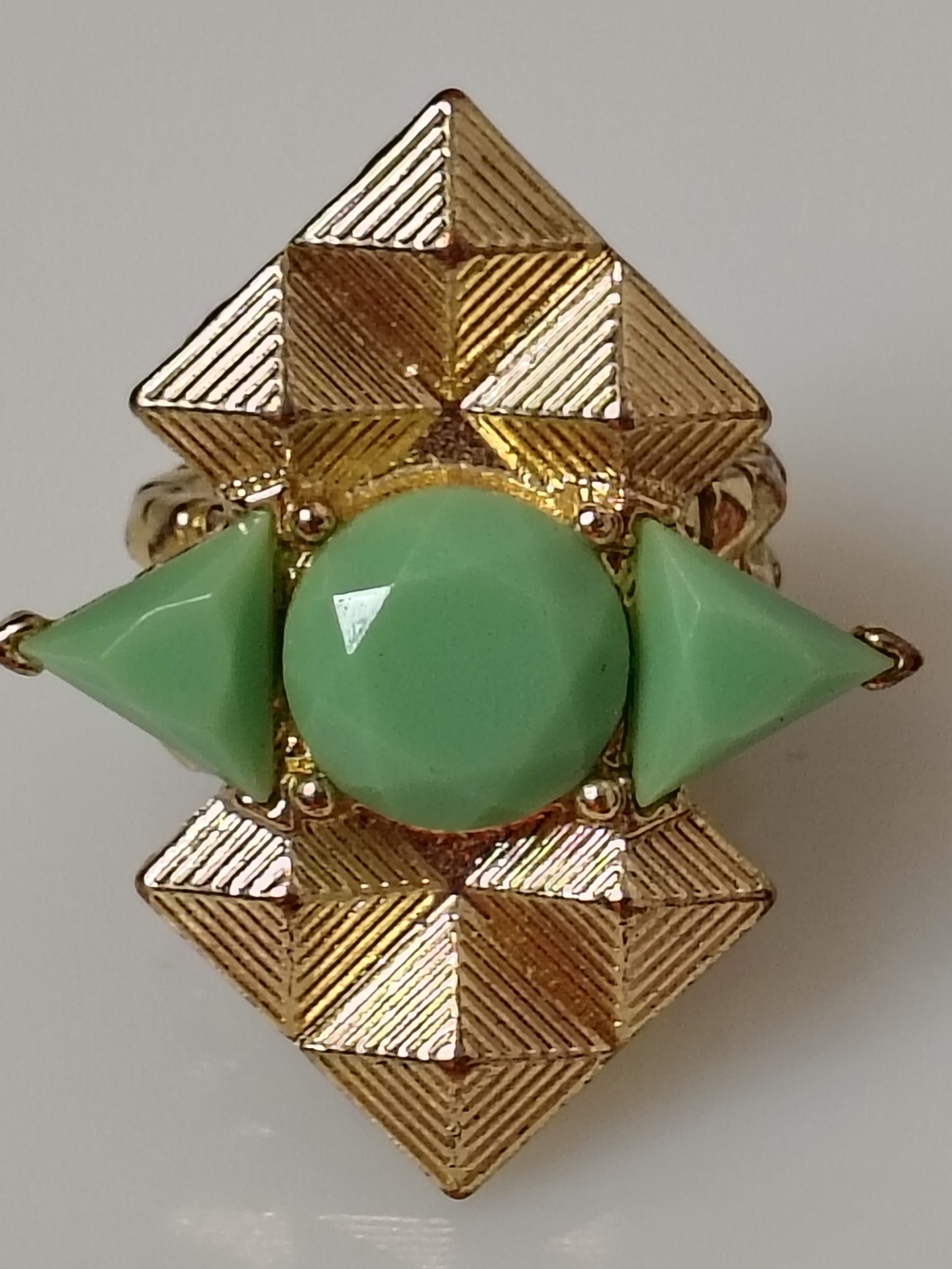Gold-Tone Ring with Mint Green Stones - Designer Style